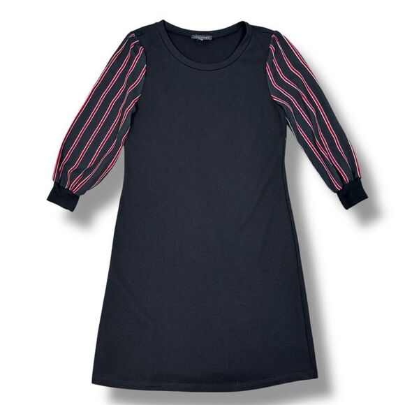 Luxology Jersey Knit Sheer Striped Sleeve Shift Dress Black XS - Picture 12 of 12